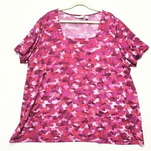 Susan Graver Square Neck Blouse Womens 3X Liquid Knit Stretch Artsy Abstract